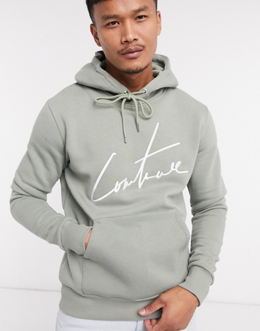 The Couture Club essential signature logo slim fit hoodie in khaki
