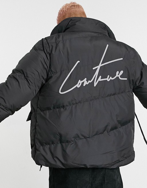 The Couture Club essential signature puffer coat with back logo in black