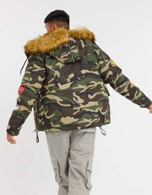 camo jacket with fur hood