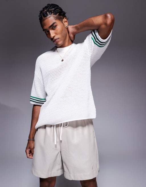 The Couture Club faux leather basketball shorts in stone