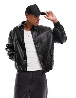 faux leather bomber jacket in black