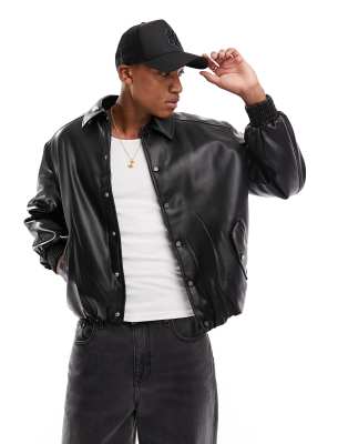 The Couture Club The Couture Club faux leather bomber jacket in black