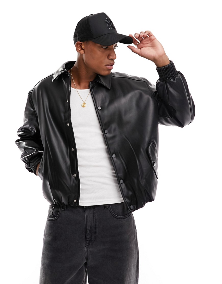 The Couture Club faux leather bomber jacket in black