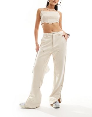 The Couture Club faux suede carpenter straight leg pants in beige