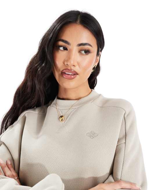 The Couture Club - Felpa basic oversize girocollo beige slavato , 3 di 4