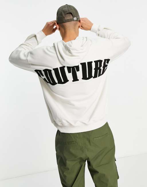 The Couture Club - Felpa con cappuccio oversize in bianco sporco con scritta gotica