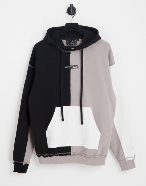 The Couture Club - Felpa oversize con cappuccio e stampa divisa grigia e nera in coordinato