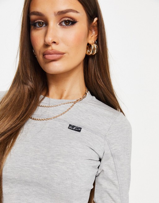 The Couture Club fitted long sleeve crop top in grey