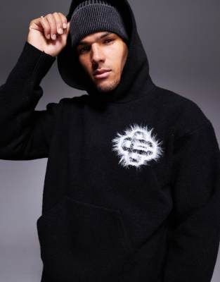 The Couture Club The Couture Club fluffy knit emblem hoodie in black