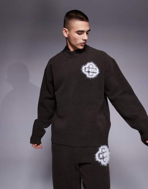 The Couture Club fluffy knit emblem jumper in brown (part of a set) - view 1
