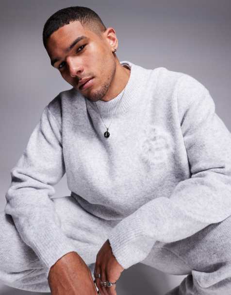 The Couture Club fluffy knit emblem sweater in gray heather - part of a set - view 1