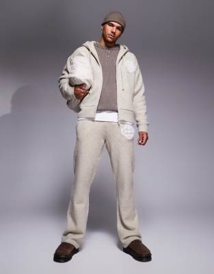 The Couture Club Fluffy Knit Emblem Sweatpants In Beige - Part Of A Set-neutral