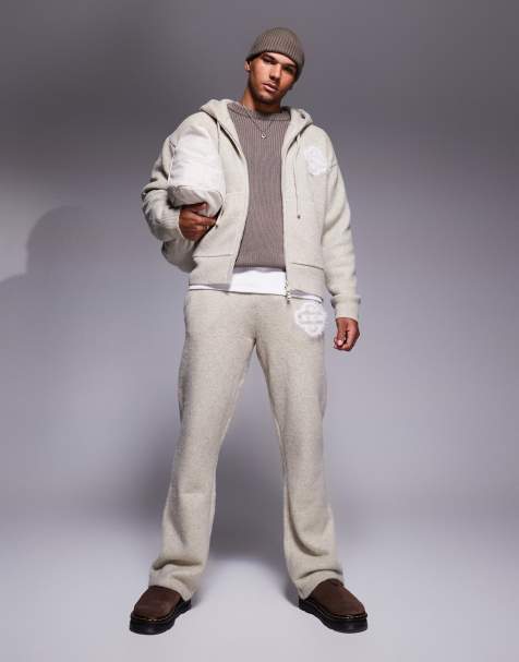 The Couture Club fluffy knit emblem sweatpants in beige - part of a set - view 1