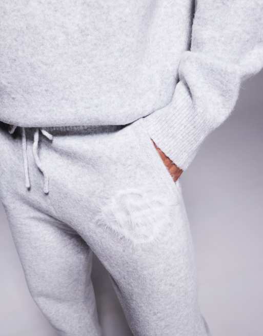 The Couture Club fluffy knit emblem sweatpants in gray heather - part of a set