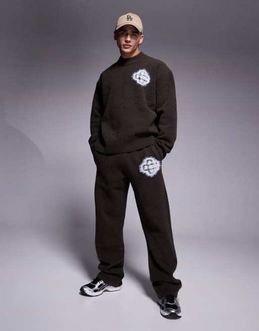 The Couture Club fluffy knit emblem trackies in brown (part of a set)