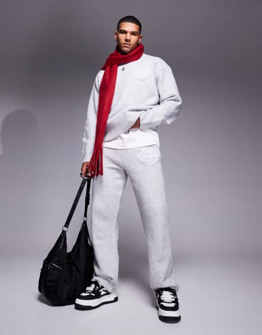 The Couture Club fluffy knit emblem trackies in grey marl (part of a set) 