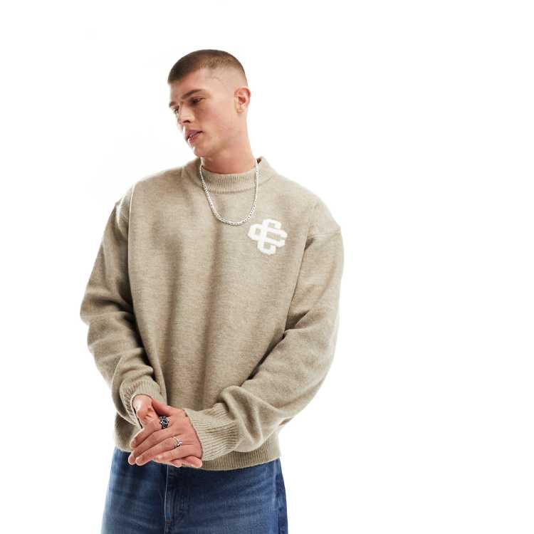The Couture Club fluffy knitted jumper with logo in beige marl ASOS