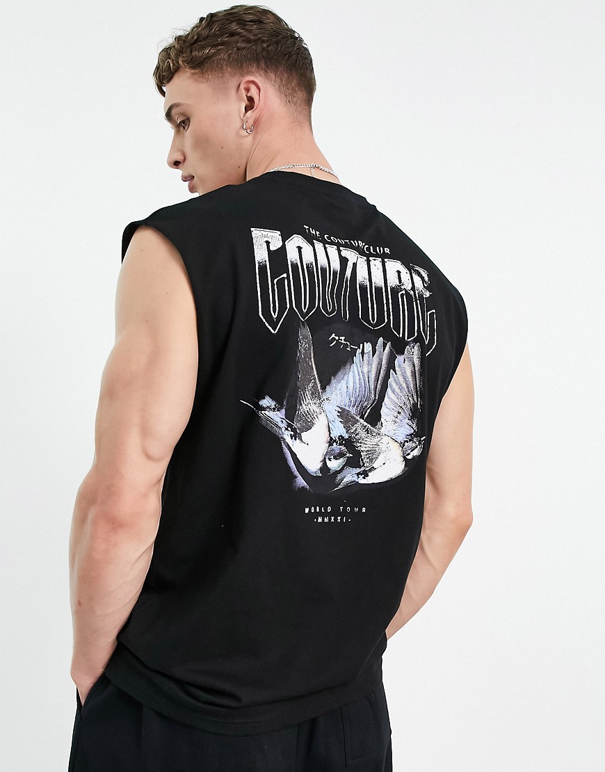 The Couture Club flying eagle cut-off tank in black