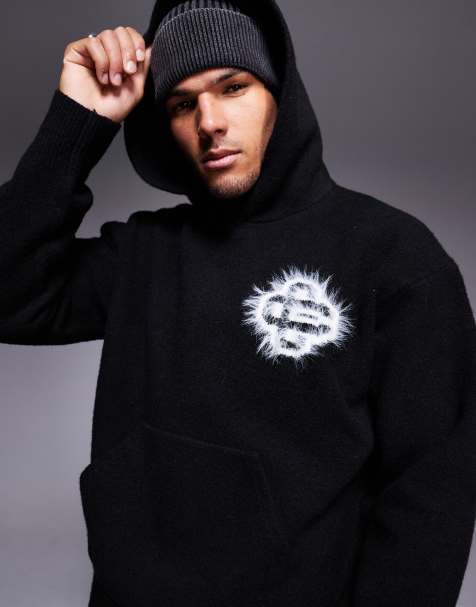 The Couture Club - Gebreide hoodie met pluizig logo in zwart - view 1