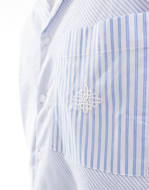 The Couture Club - Gestreept resort overhemd met patchwork in blauw, 3 van 4