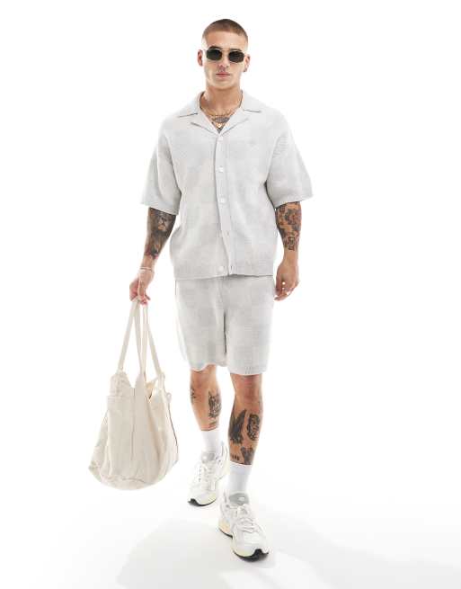 The Couture Club – Gestricktes Set in Grau mit Schachbrettmuster