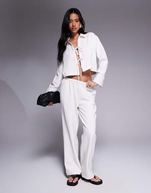 The Couture Club - Geweven broek met knoopdetail in beige, deel van co-ord set