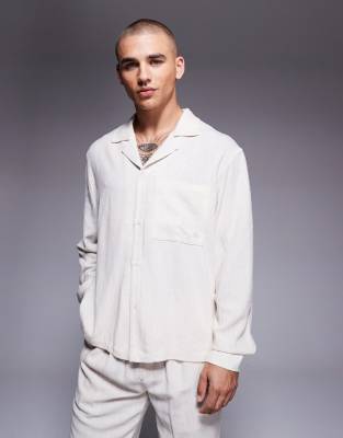 The Couture Club - Geweven overhemd met textuur en lange mouwen in beige, deel van co-ord set