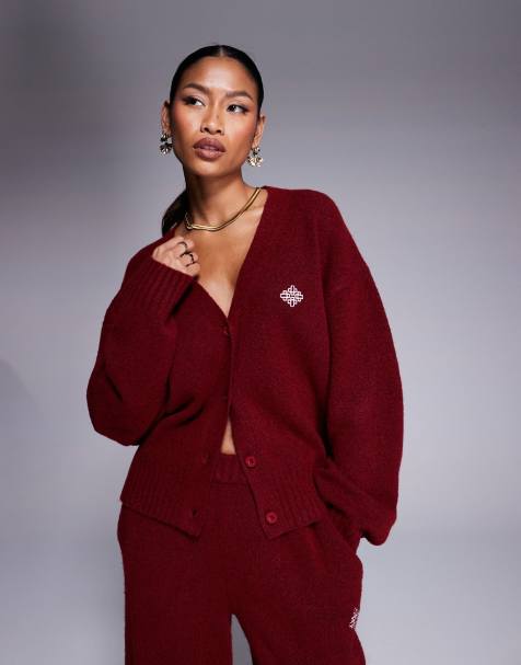 The Couture Club - Gilet oversize d'ensemble en maille duveteuse - Bordeaux - view 1