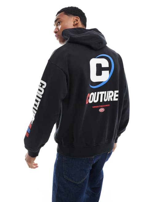 The Couture Club – Grafitowa bluza z kapturem z grafikami motocrossowymi