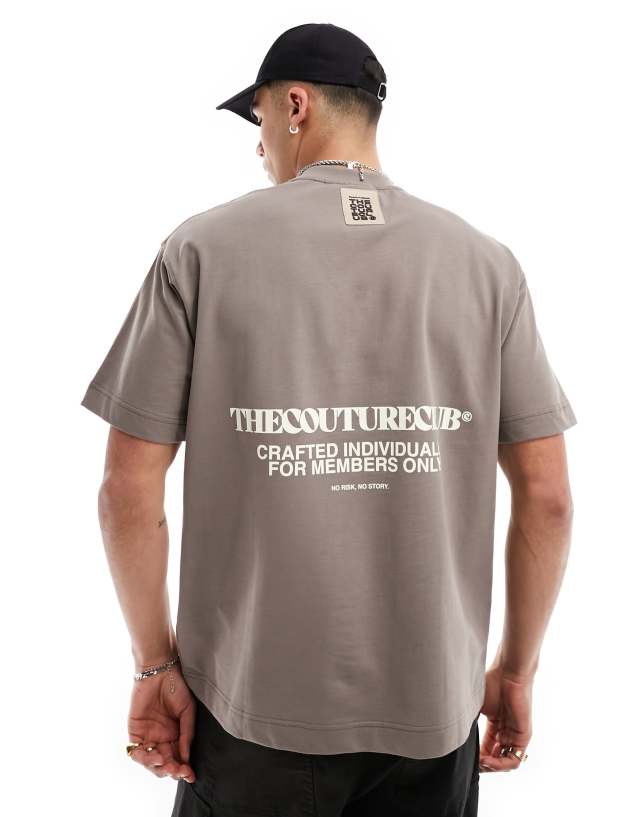 The Couture Club - graphic back heavyweight t-shirt in brown