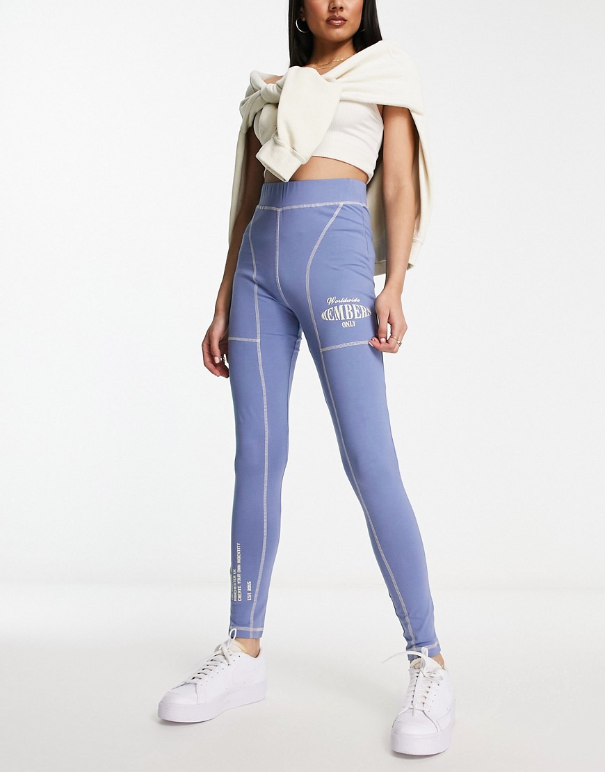 The Couture Club graphic leggings co-ord in light blue