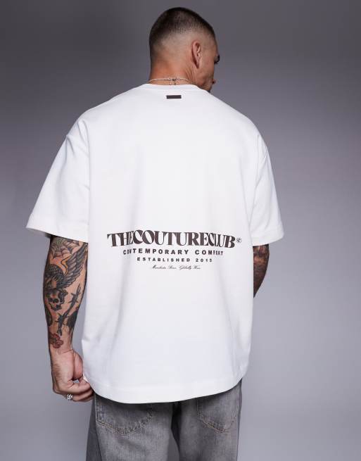 The Couture Club – Gruby T-shirt w kolorze złamanej bieli z logo na plecach