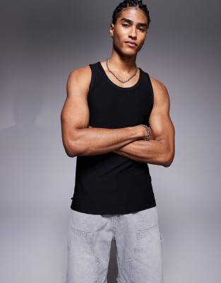 heavyweight textured knitted tank top in black