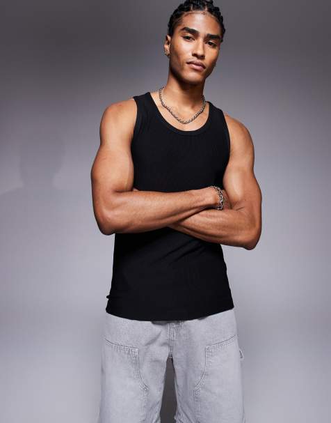 The Couture Club heavyweight textured knitted tank top in black - view 1