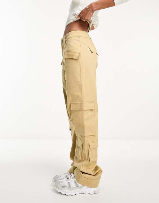 Luna High Waist Cargo Trousers in Beige