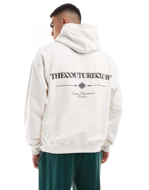 The Couture Club - Hoodie met meerdere geschreven prints in gebroken wit 