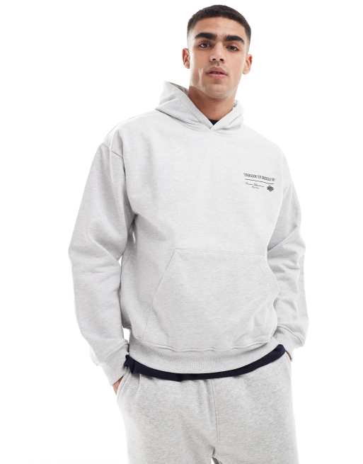 The Couture Club - Hoodie met meerdere grafische geschreven prints in gemêleerd grijs
