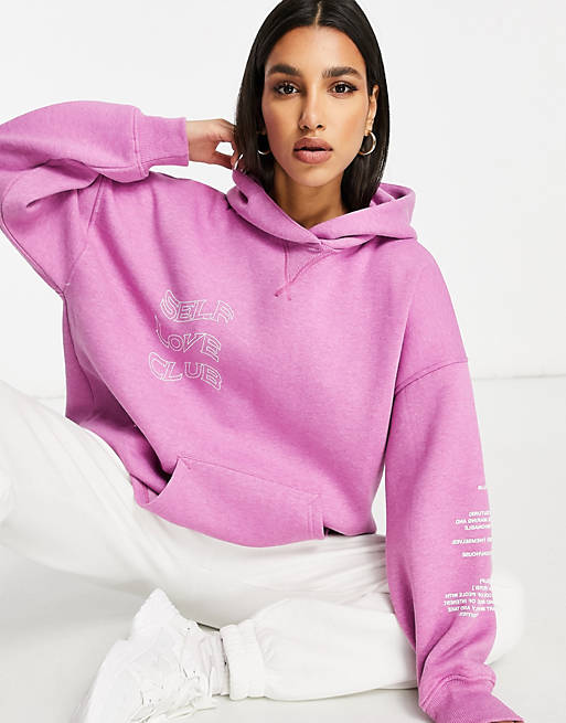 Fashion Sweats Hooded Sweatshirts The Couture Club Hooded Sweatshirt pink printed lettering casual look 