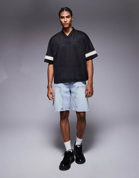 The Couture Club denim carpenter shorts in lightwash blue