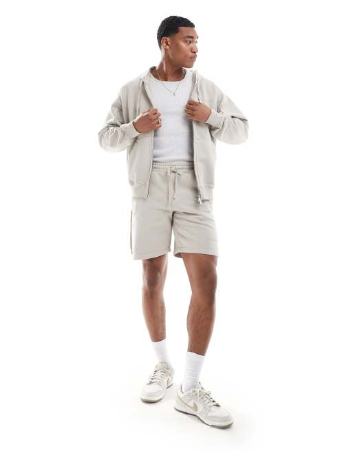 The Couture Club - Jersey short met onafgewerkte zoom in beige, deel van co-ord set