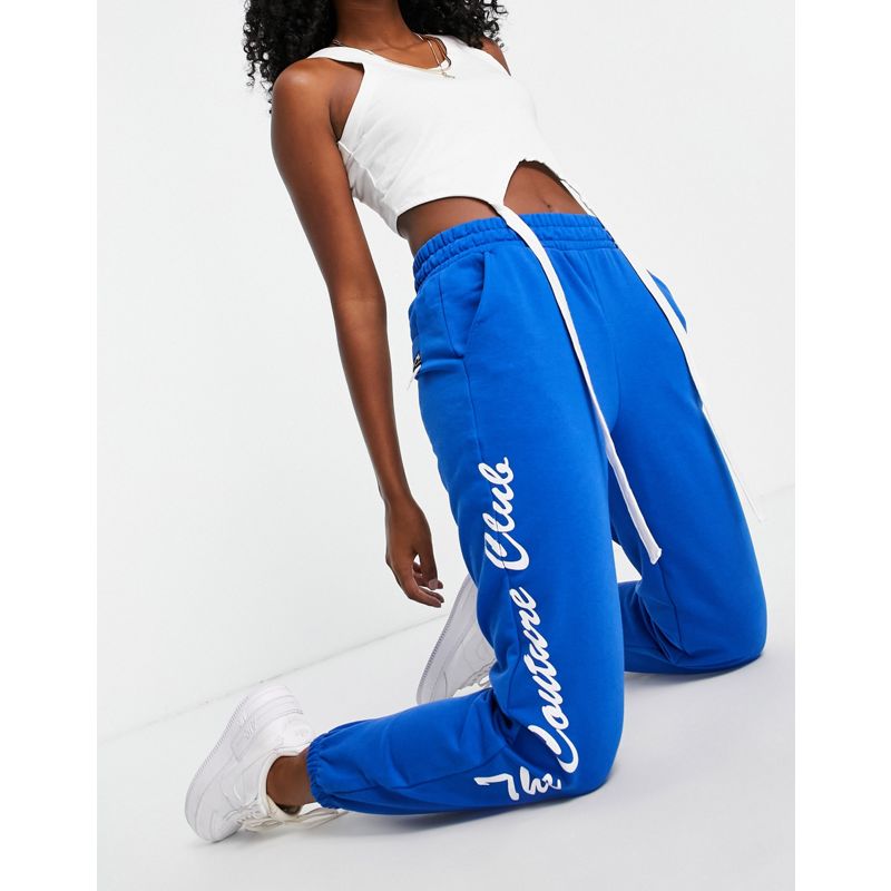 Donna  The Couture Club - Joggers oversize blu con logo in coordinato