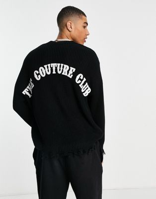 The Couture Club jumper in black with back print and distressed hem
