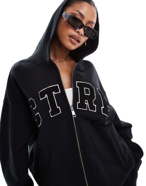 The Couture Club – Kapuzenjacke in Schwarz mit Reißverschluss und Logo, Kombiteil