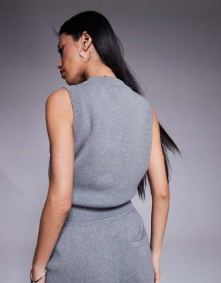 Shop The Couture Club Knit Button Up Vest Style Top In Gray