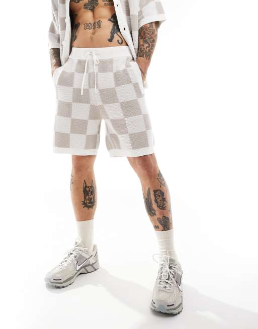 The Couture Club knit checkerboard shorts in off white - part of a set