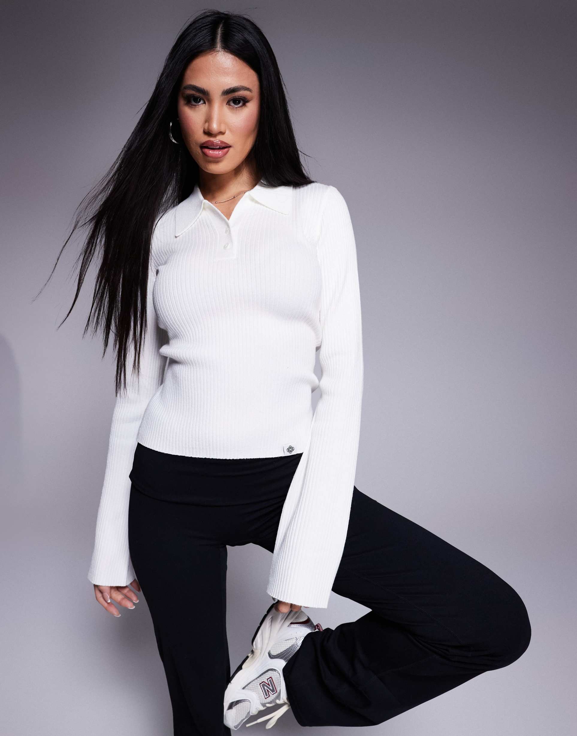 the couture club knit polo top in off white