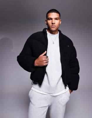 The Couture Club knitted chevron padded coat in black - view 1
