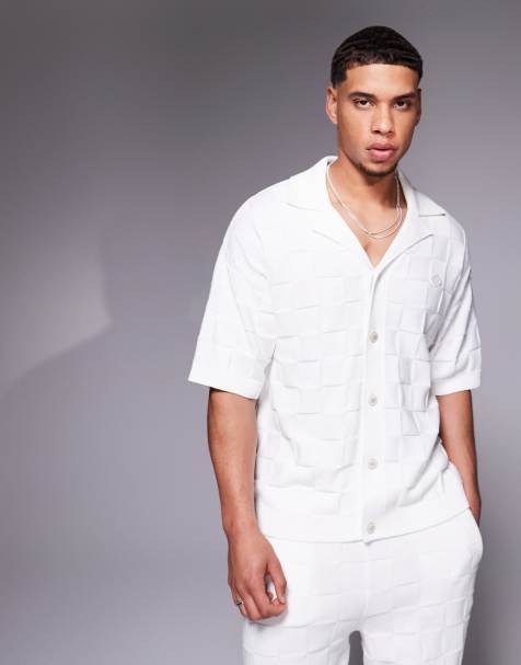 The Couture Club co-ord knitted checkerboard shirt in off white