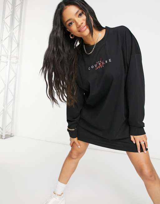 The Couture Club – Langärmliges Oversize-T-Shirt-Kleid mit Archive-Logo