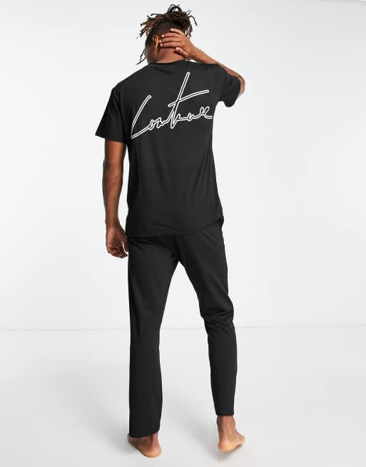 The Couture Club - Langt sort pyjamassæt med logo